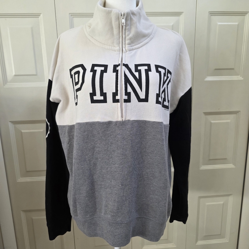 VS Pink Pullover Sweatshirt Cotton Blend Black & White Medium